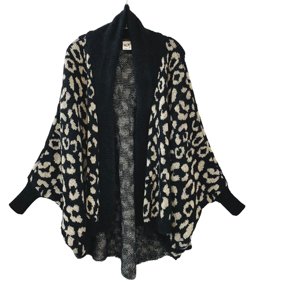 Anthropologie Akemi + Kin Leopard Print Cardigan Women OS Black Tan Asymmetrical